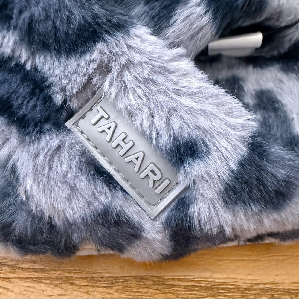NWT Tahari Lexi Grey Leopard Faux Fur Crossband Slippers Grey Sizes 8, 9 - Picture 8 of 10